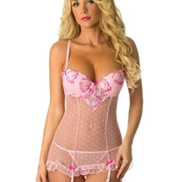 Second Date Pink Sexy Chemise Lingerie Set for Women