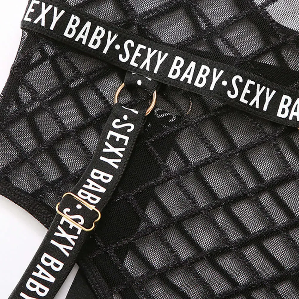 Sexy Baby Diamond Mesh Lingerie Bodysuit