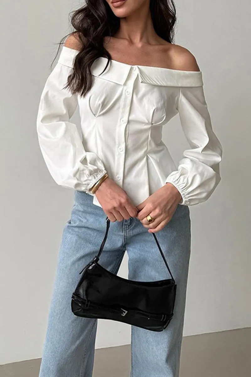 Sexy Buttons Off Shoulder Blouses