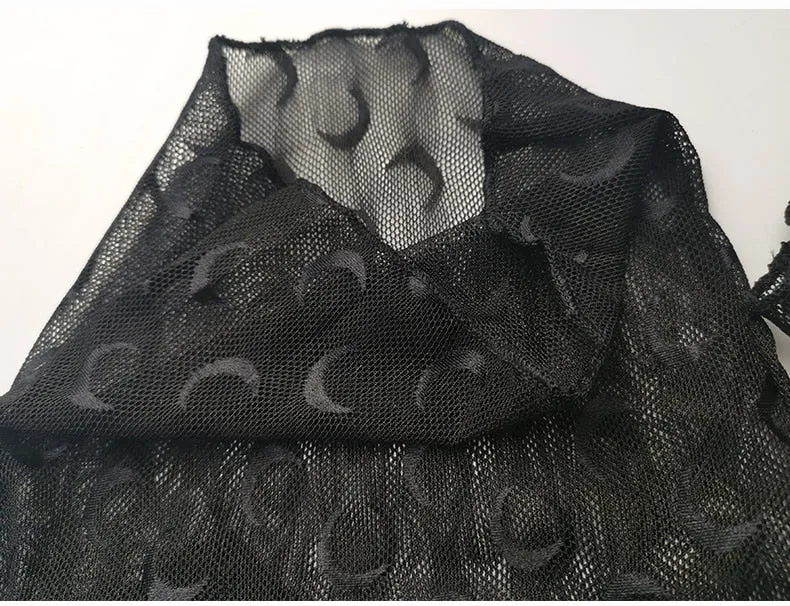 Sexy Long Sleeve Moon Pattern See Through Turtleneck Shirt