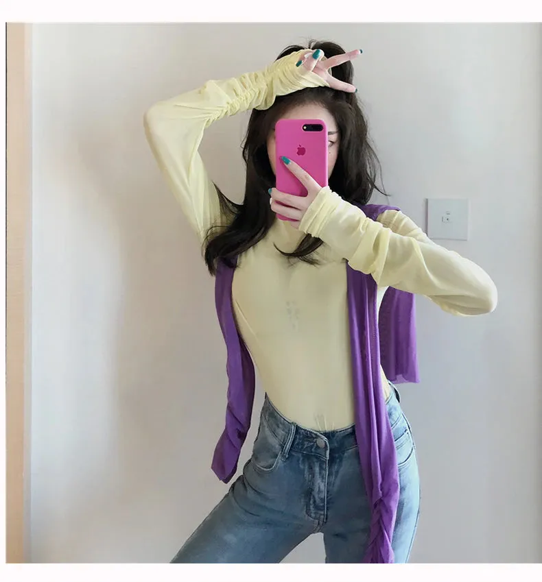 Sexy Long Sleeve See Through Bodycon Turtleneck Shirt