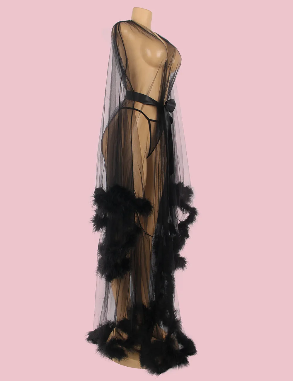 Sexy Plush Edging Mesh Wide Sleeves Robe Egypt With Belt