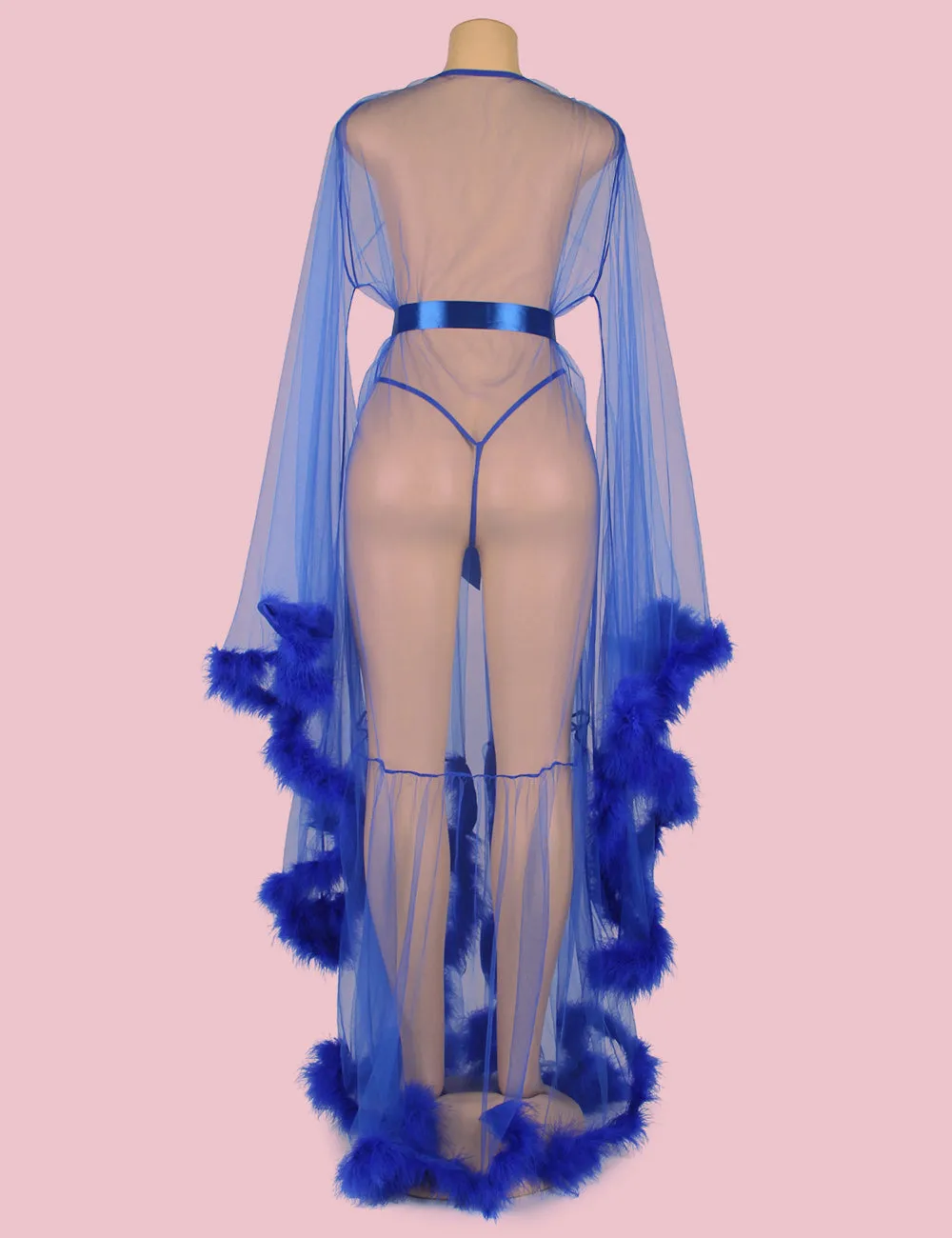 Sexy Plush Edging Mesh Wide Sleeves Robe Egypt With Belt