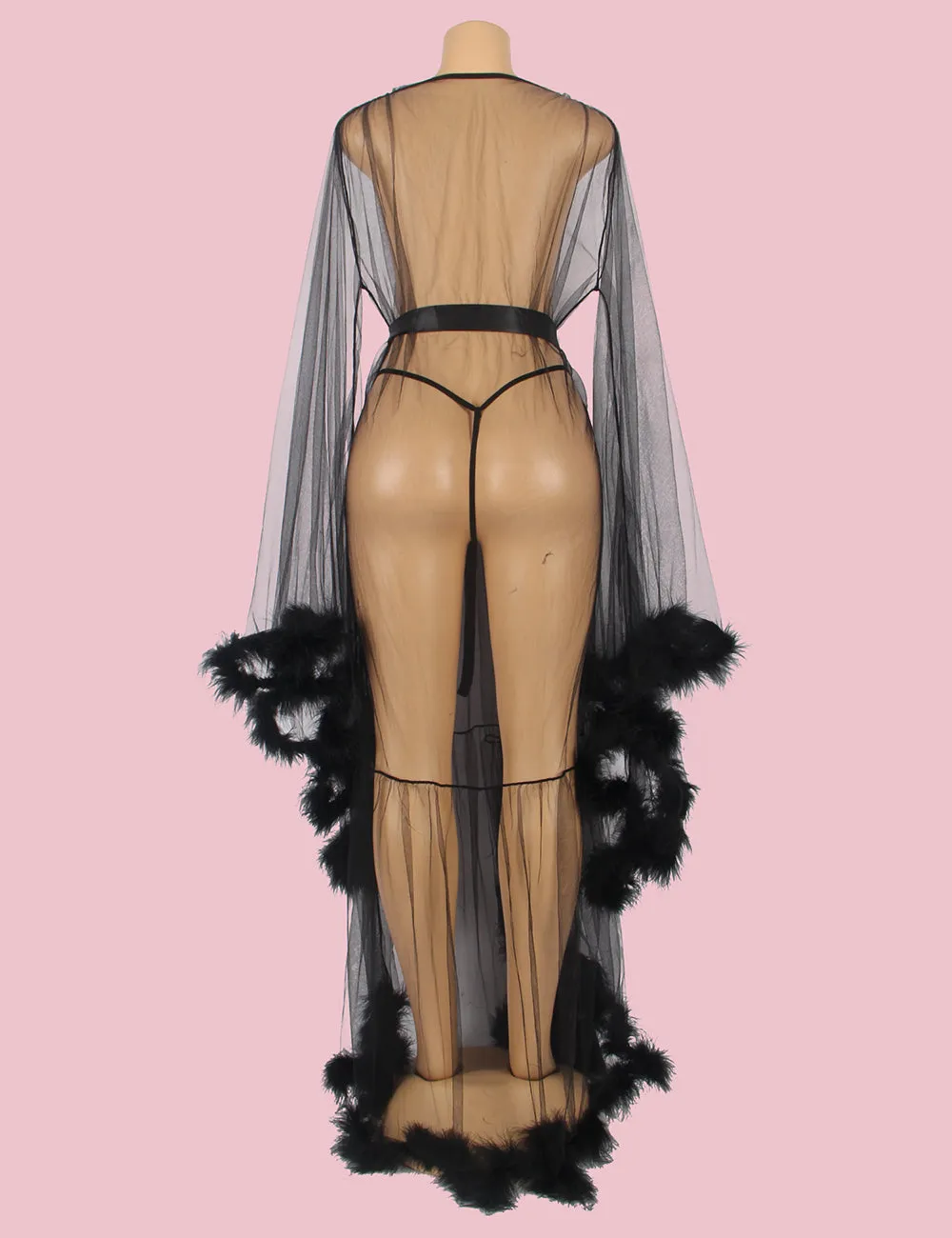 Sexy Plush Edging Mesh Wide Sleeves Robe Egypt With Belt