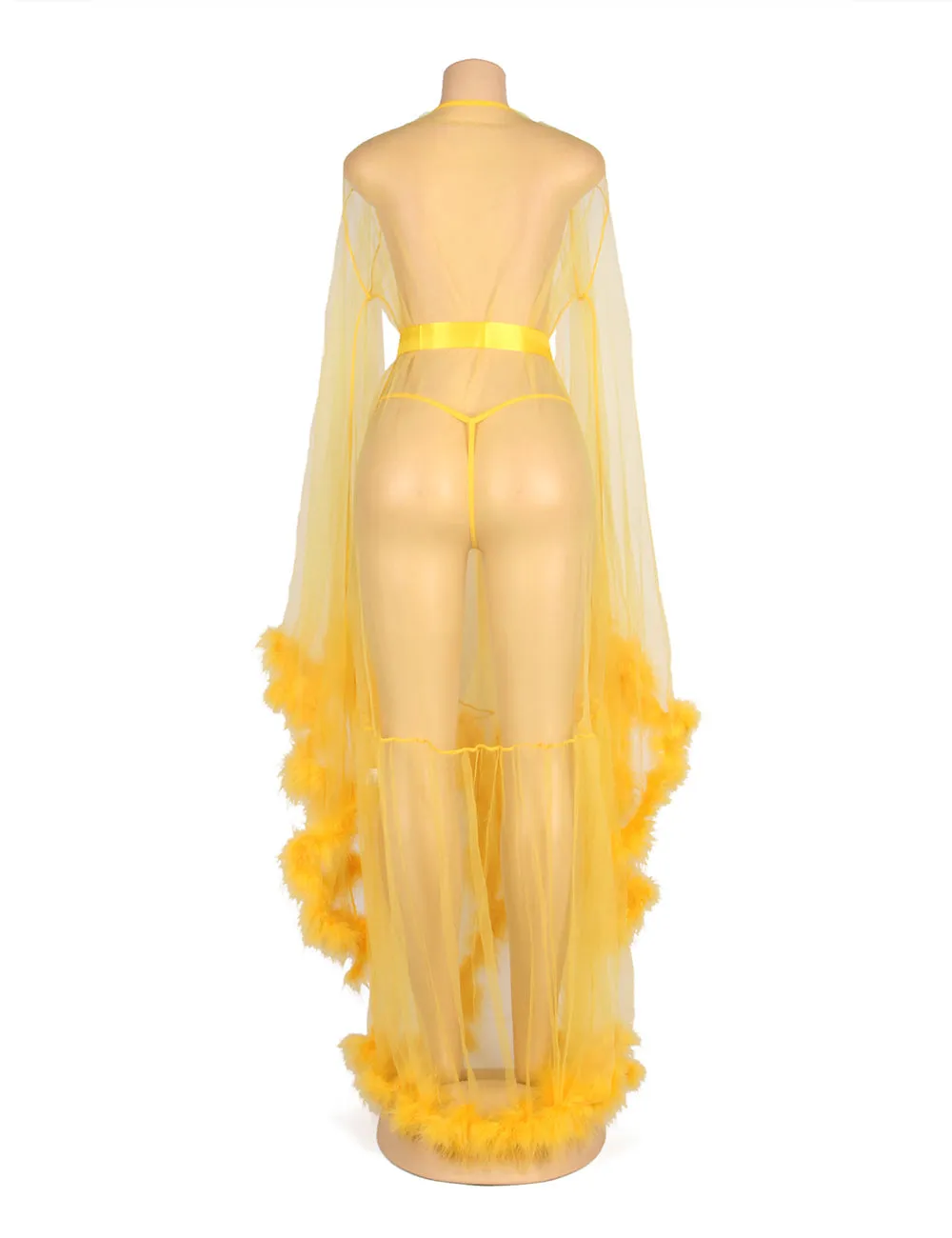 Sexy Plush Edging Mesh Wide Sleeves Robe Egypt With Belt