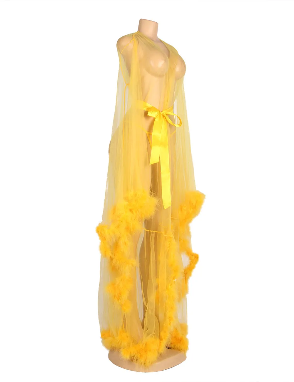 Sexy Plush Edging Mesh Wide Sleeves Robe Egypt With Belt