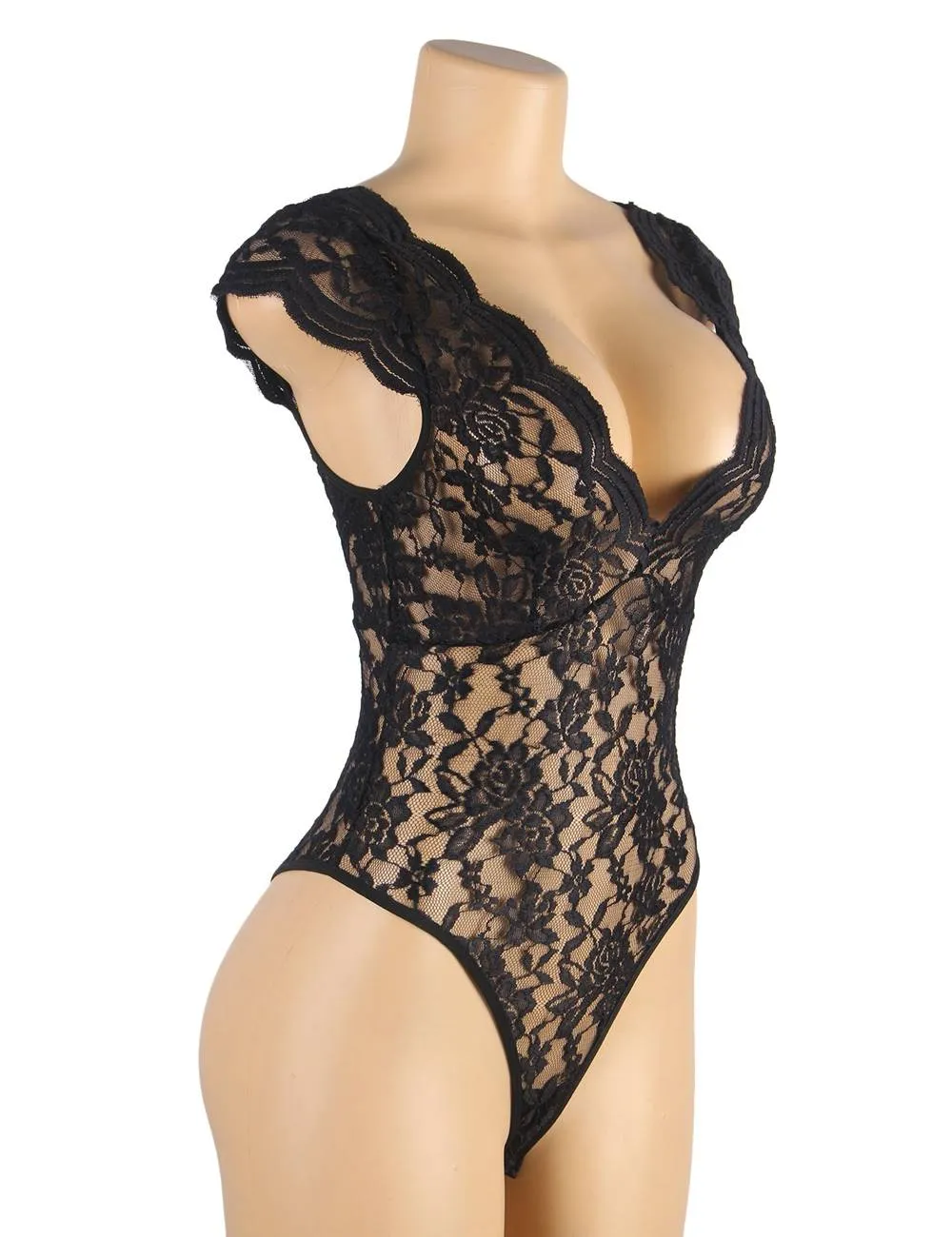 Sexy White Deep V backless Full Lace Teddy