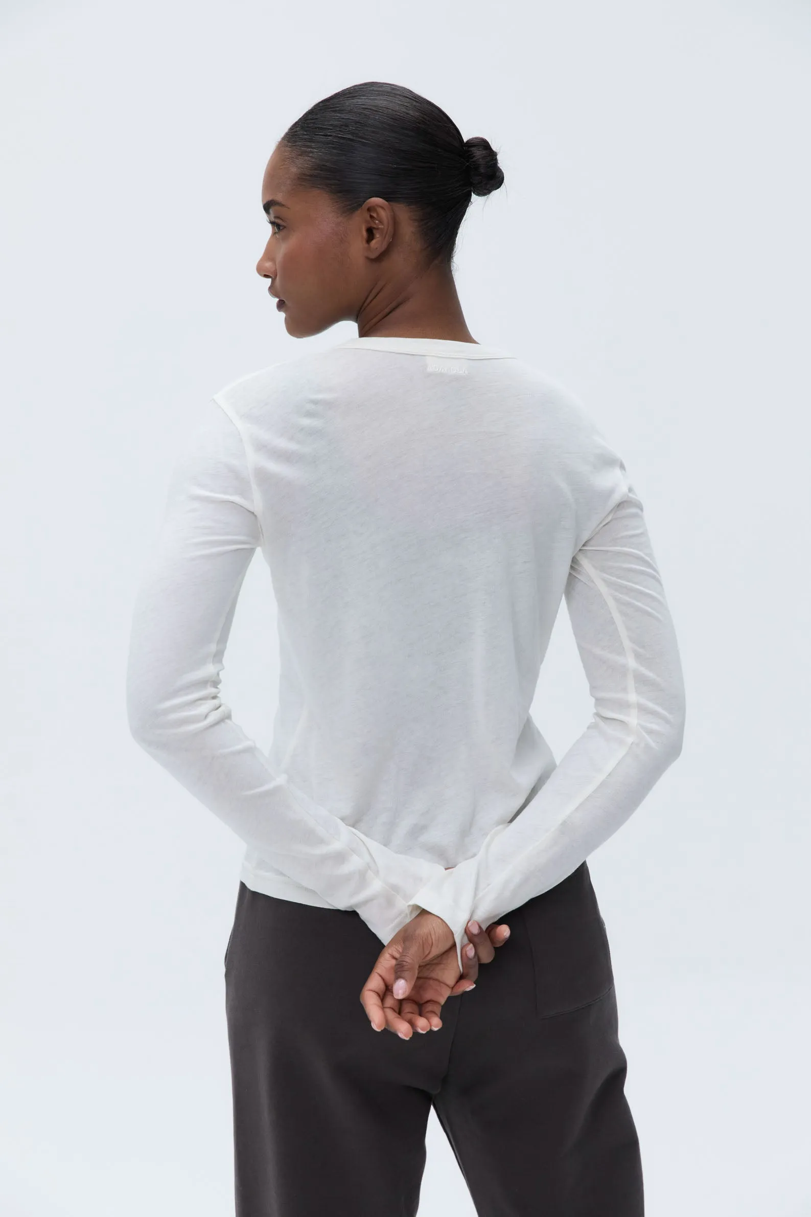 Sheer Long Sleeve Scoop Top - Marshmallow White
