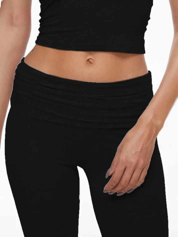 Short Sleeve Cropped Top Fold-over Flare Pants Set