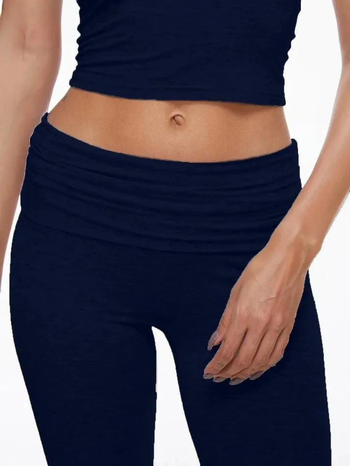 Short Sleeve Cropped Top Fold-over Flare Pants Set