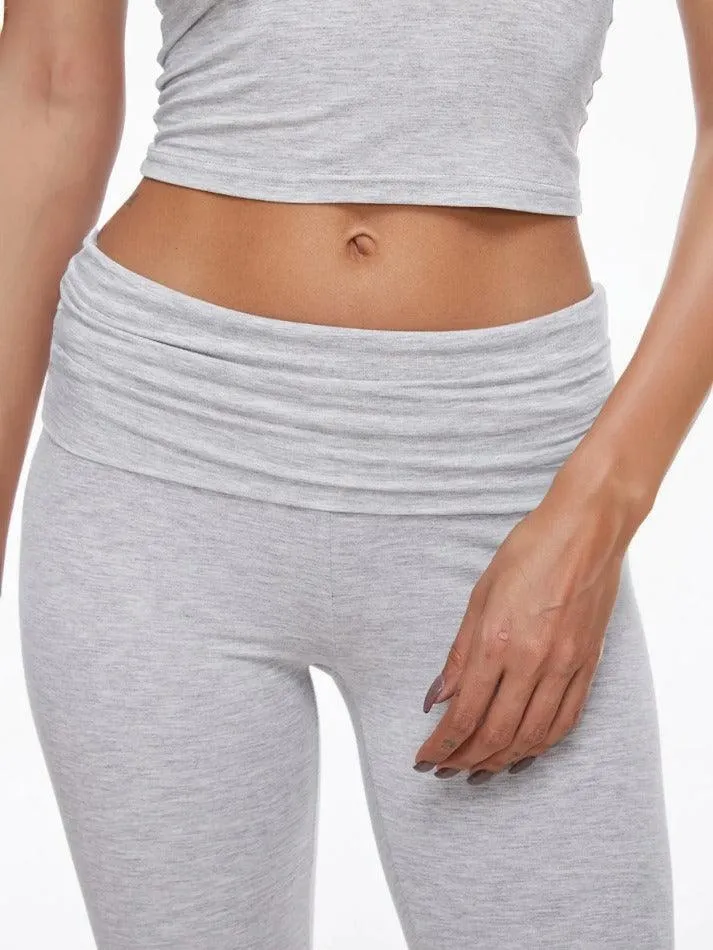 Short Sleeve Cropped Top Fold-over Flare Pants Set