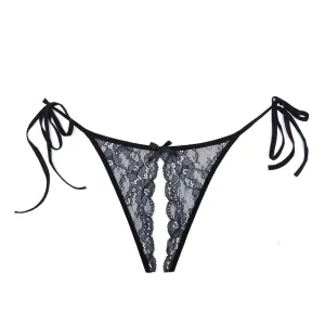 Side Tie Crotchless Lace Panty