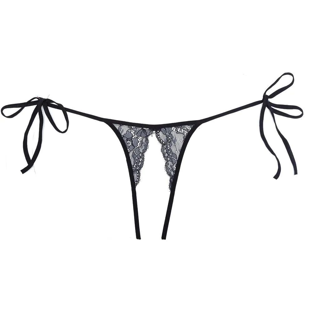 Side Tie Crotchless Lace Panty
