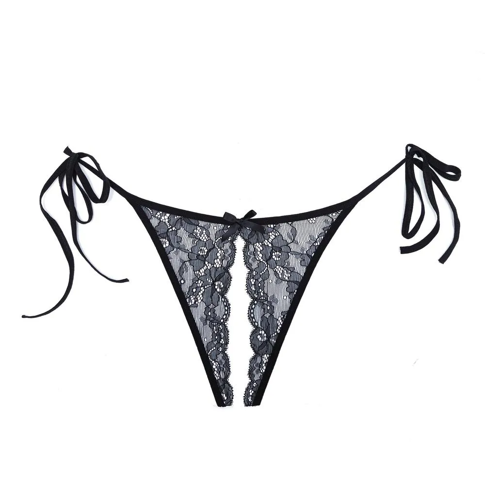 Side Tie Crotchless Lace Panty