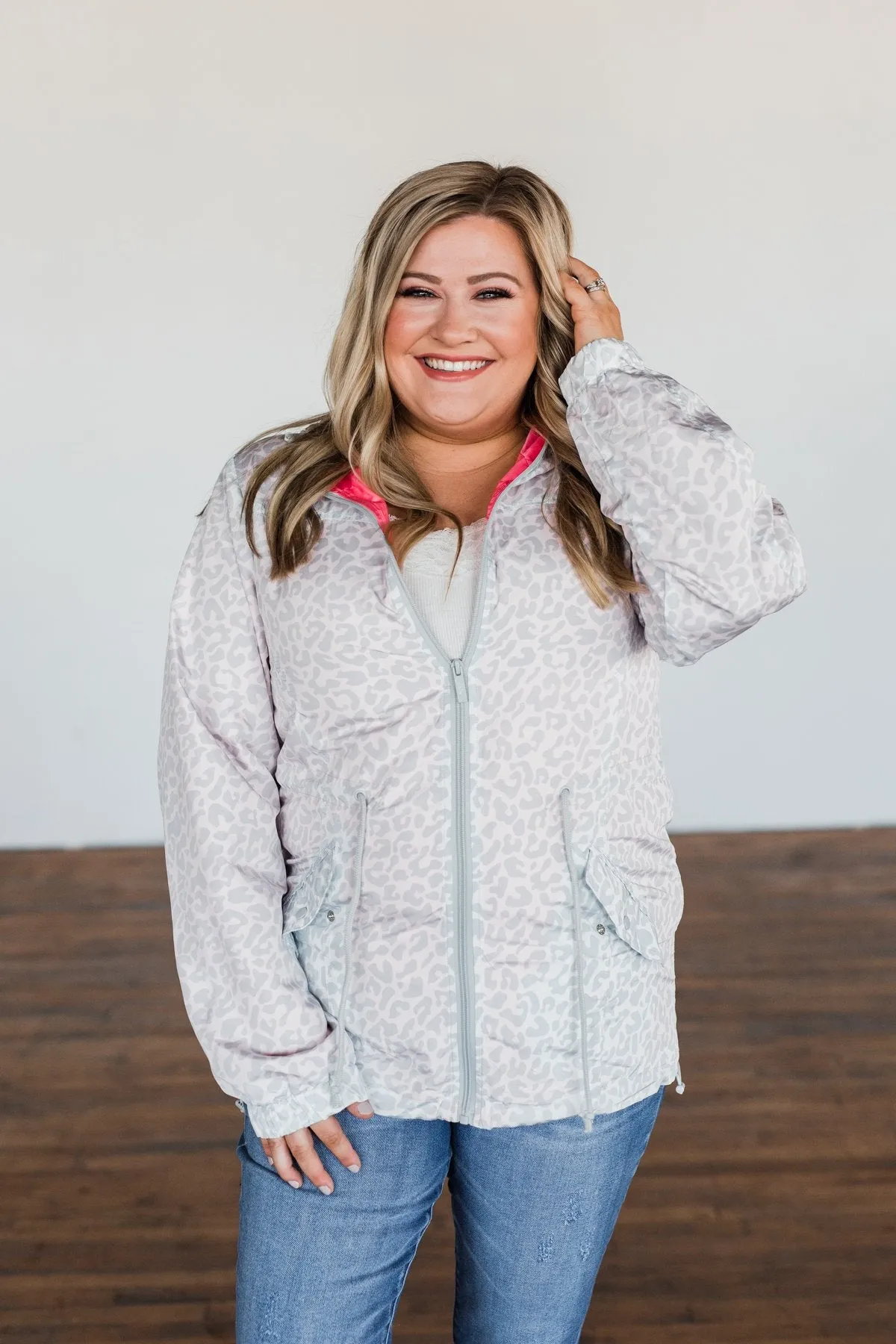 Singing In The Rain Leopard Jacket- Ivory, Grey, & Pink