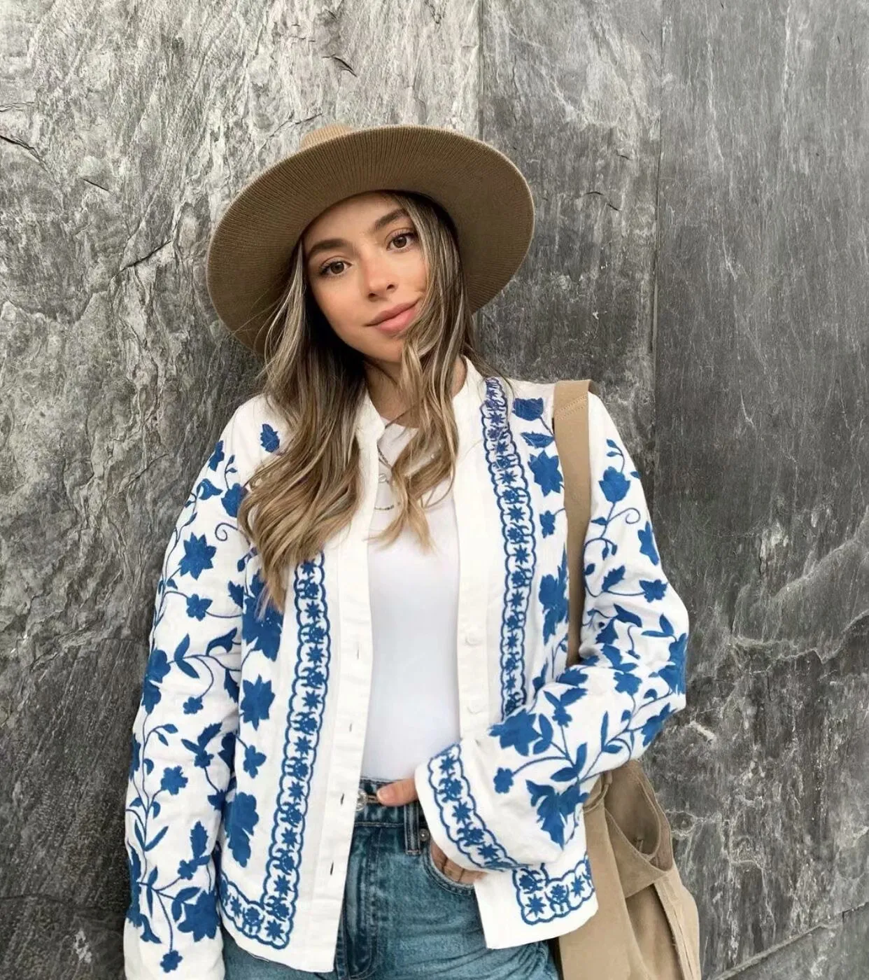 Single-breasted Floral Embroidery Shirts Cardigans