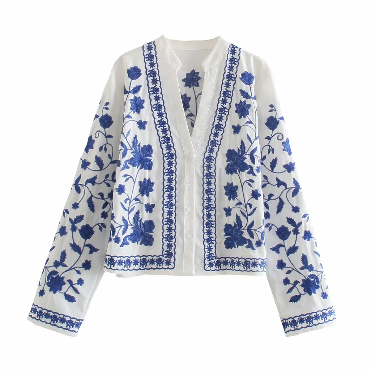 Single-breasted Floral Embroidery Shirts Cardigans