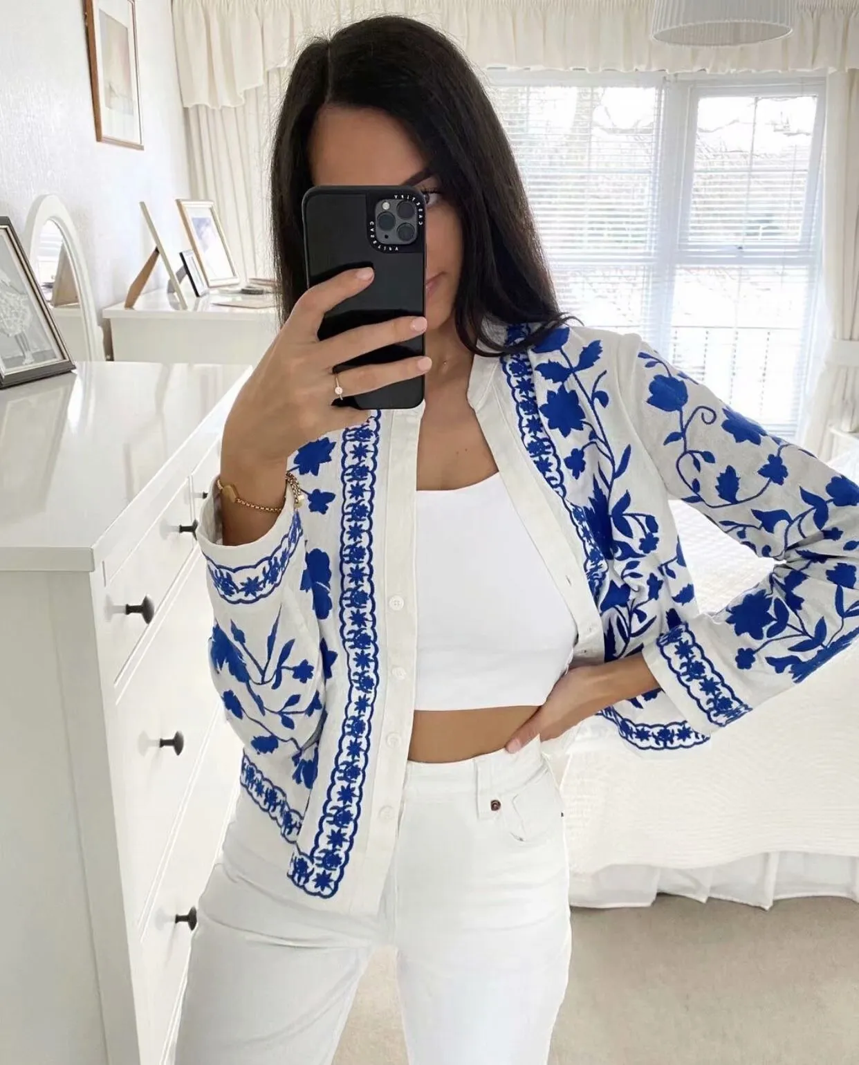 Single-breasted Floral Embroidery Shirts Cardigans