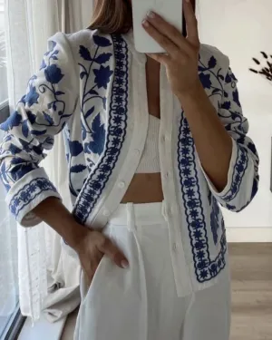 Single-breasted Floral Embroidery Shirts Cardigans