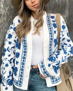 Single-breasted Floral Embroidery Shirts Cardigans