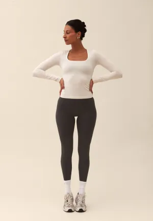 Soft Square Neck Long Sleeve Top - Off White