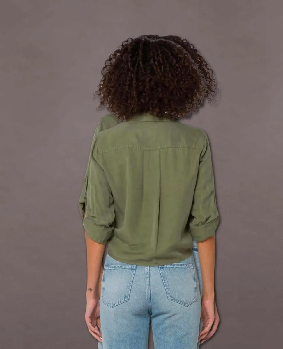Solange Tie Front Blouse Vintage Olivine