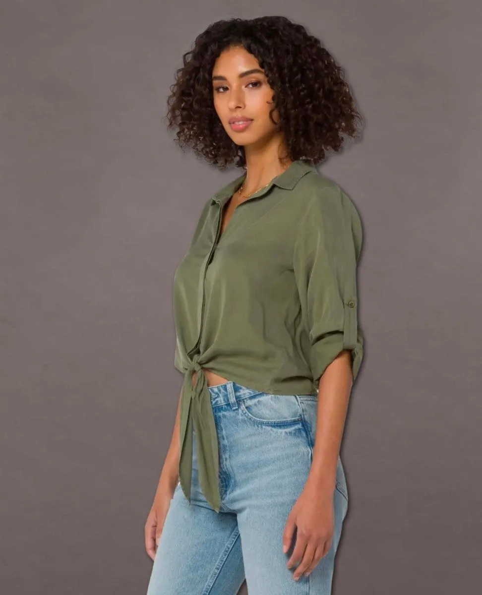 Solange Tie Front Blouse Vintage Olivine
