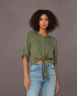 Solange Tie Front Blouse Vintage Olivine