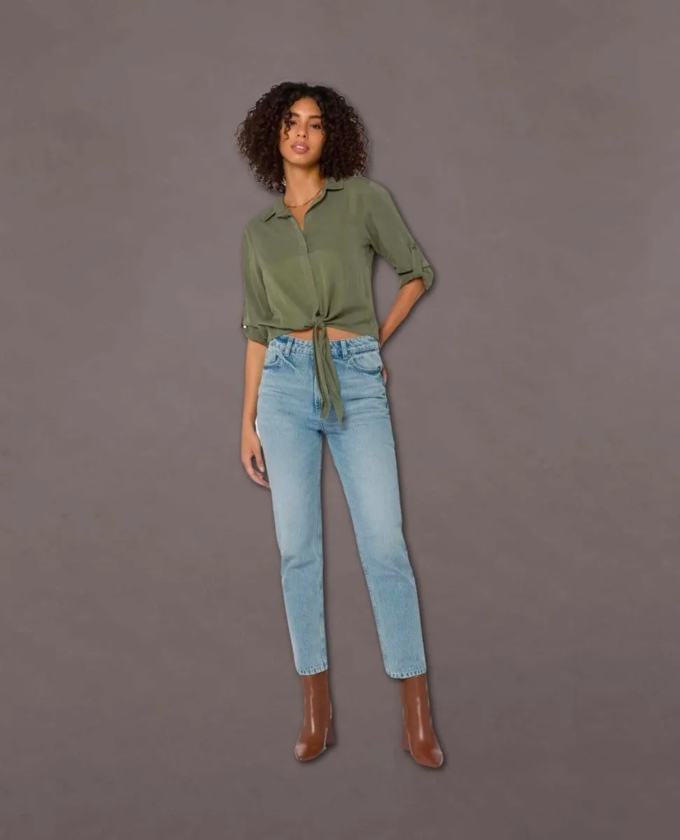 Solange Tie Front Blouse Vintage Olivine