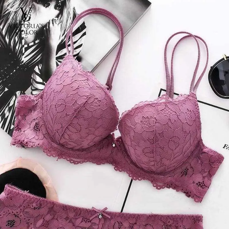 Solid Eyelash Lace Lingerie Set