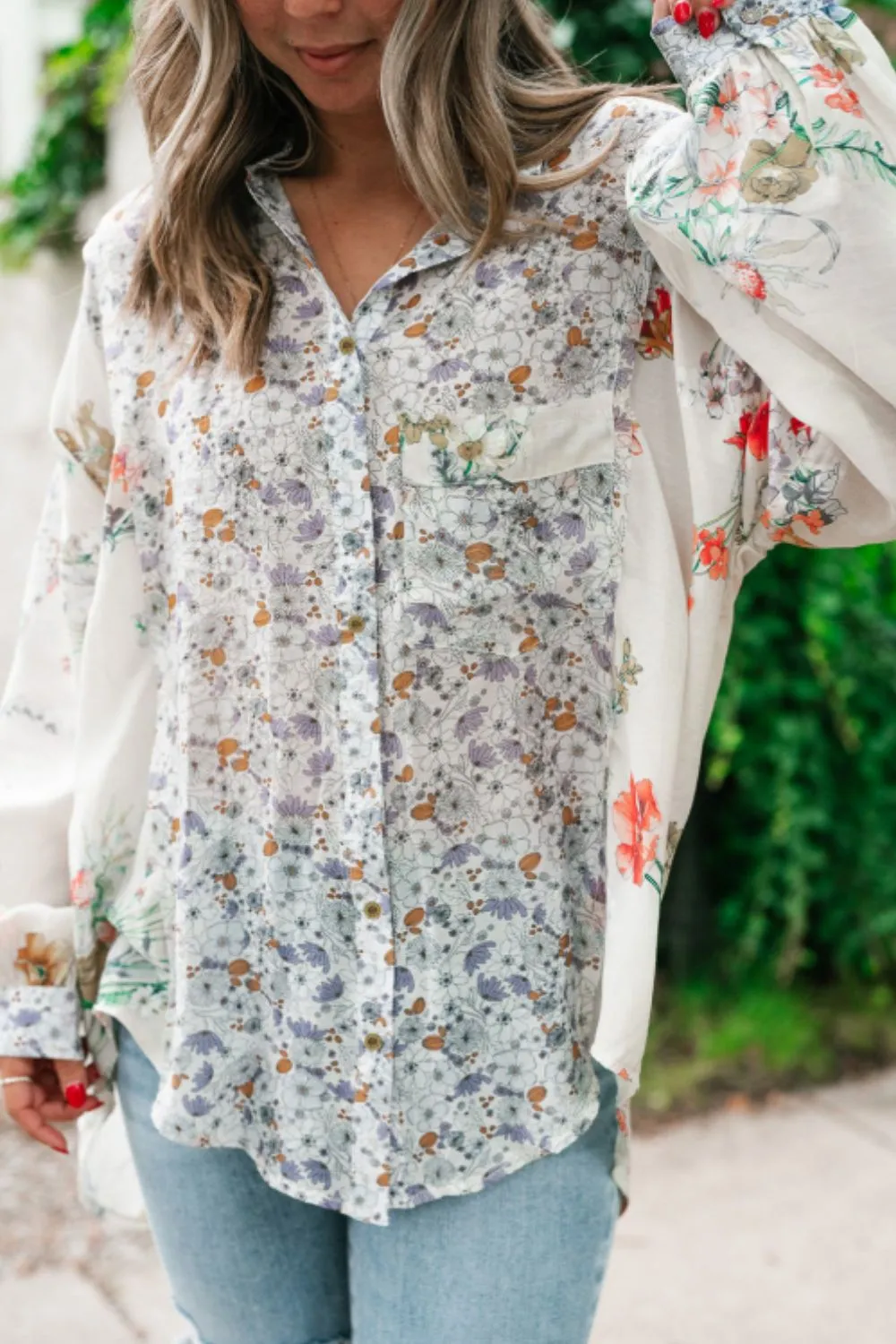 Sophia Floral Collared Neck Long Sleeve Shirt