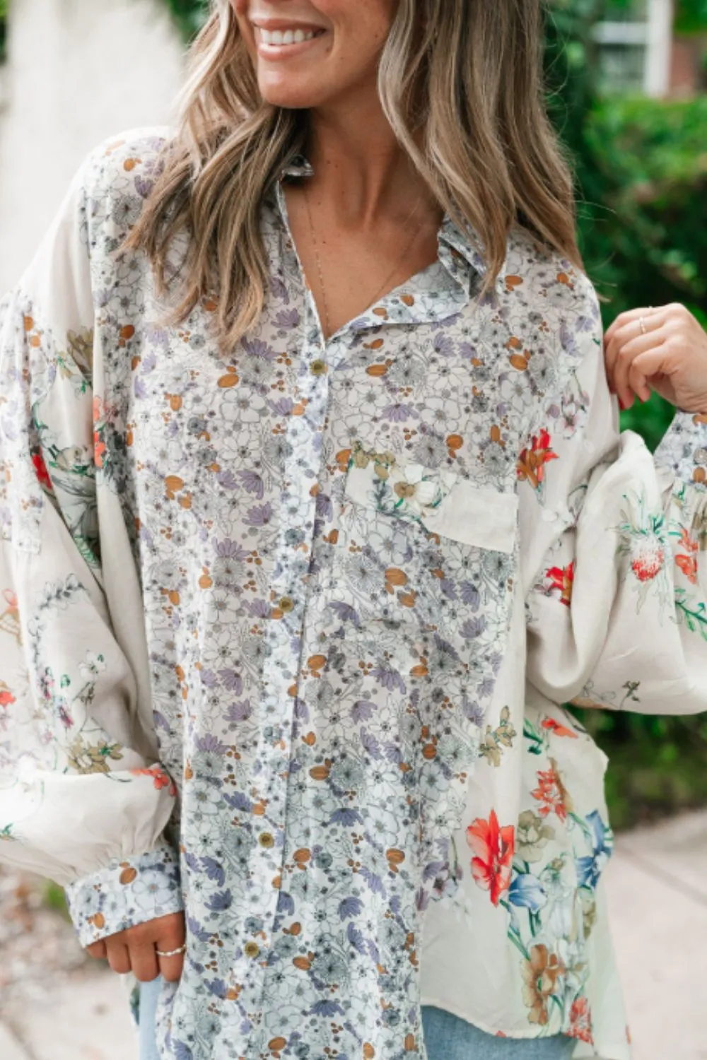 Sophia Floral Collared Neck Long Sleeve Shirt