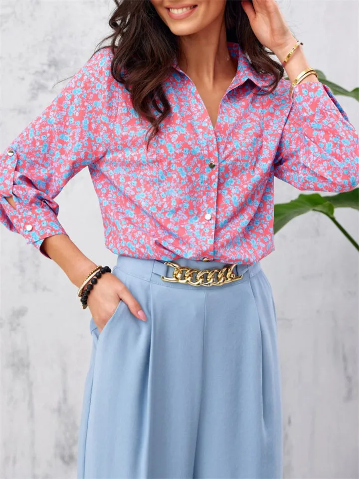 Spring Autumn Extra Loose Contrast Color Floral Elegant Lady Blouses