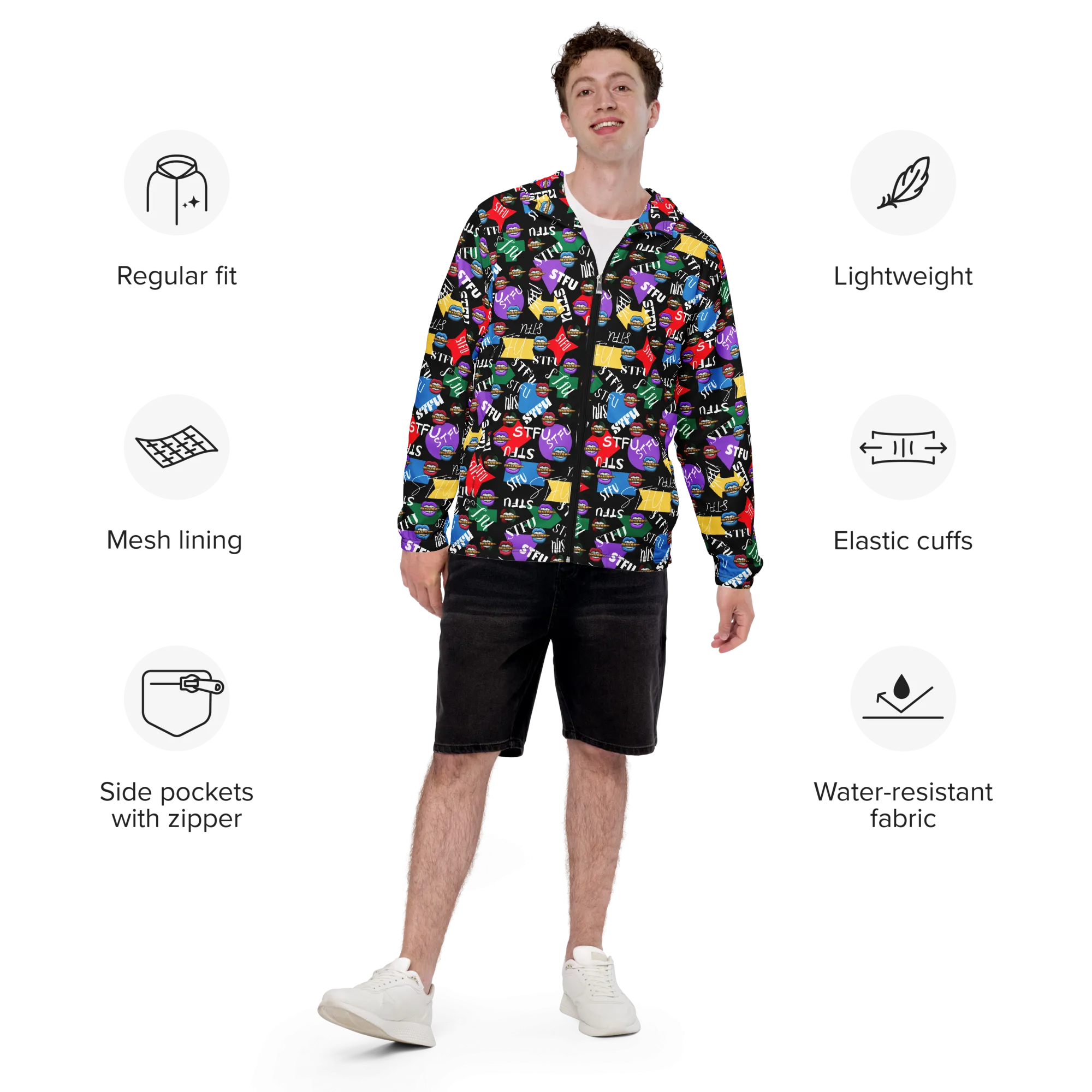 STFU Logos and Colors Men’s Windbreaker - Black