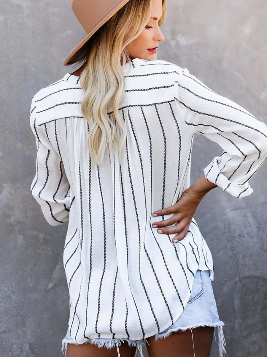 Stunncal Loose Fashion Striped Long Sleeve Shirt(9 colors)