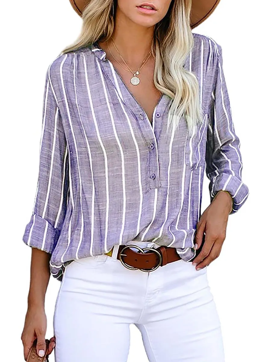 Stunncal Loose Fashion Striped Long Sleeve Shirt(9 colors)