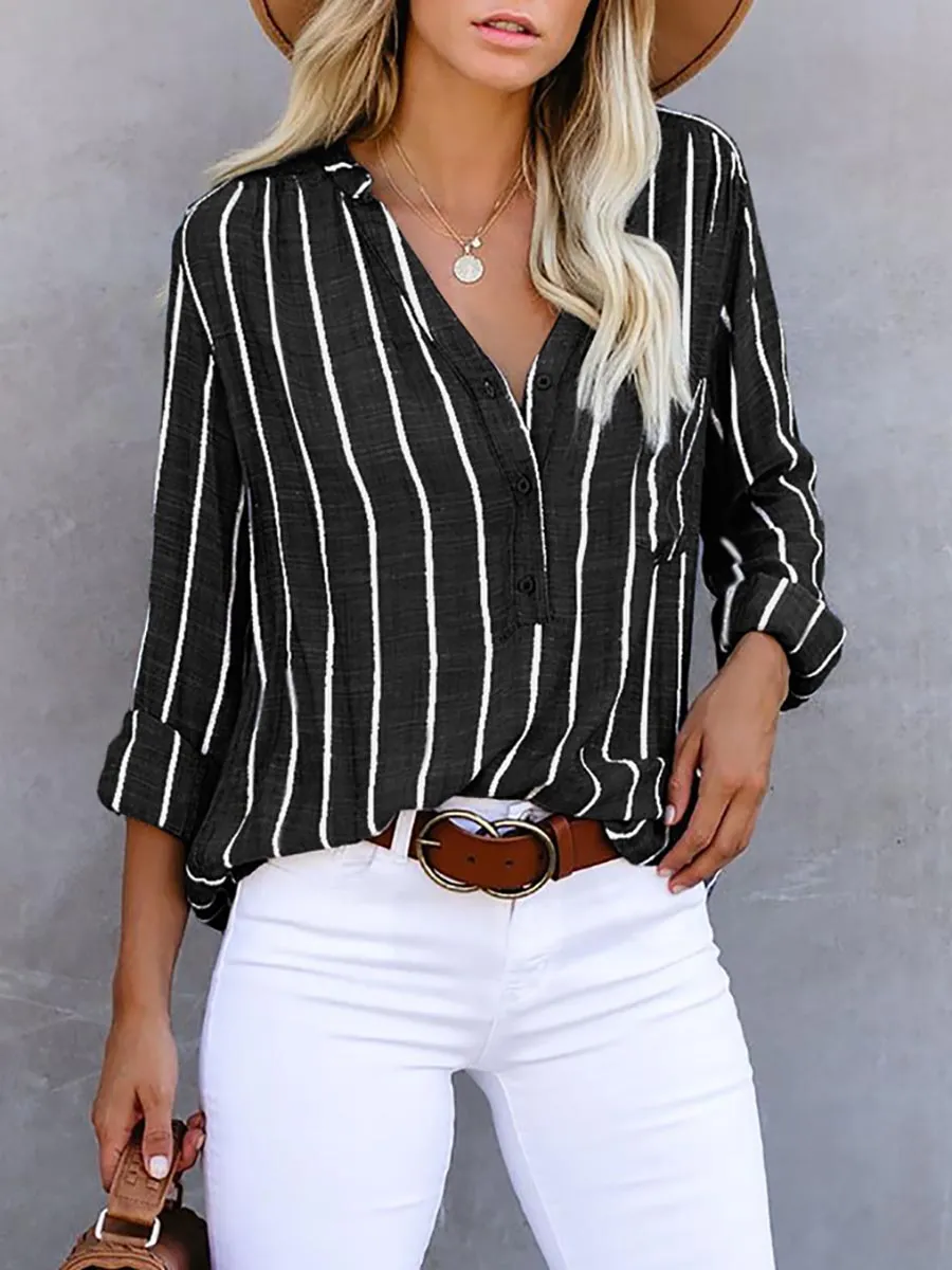 Stunncal Loose Fashion Striped Long Sleeve Shirt(9 colors)