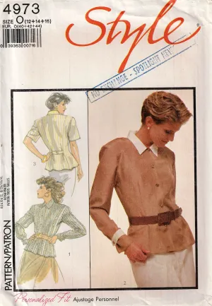 Style 4973 EASY Womens Panelled Blouses 1980s Vintage Sewing Pattern 12 - 16 UNCUT Factory Folded