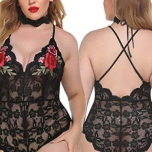 Teddy Lingerie for Women Deep V Teddie Bodysuit Lace One Piece Lingerie