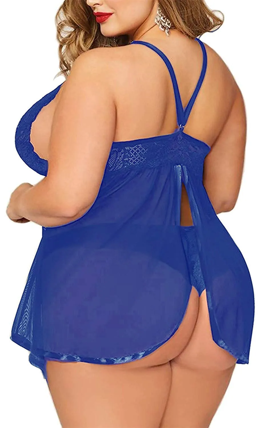 TGD Lingerie Plus Size Babydoll Set for Women V Neck Lace Chemise