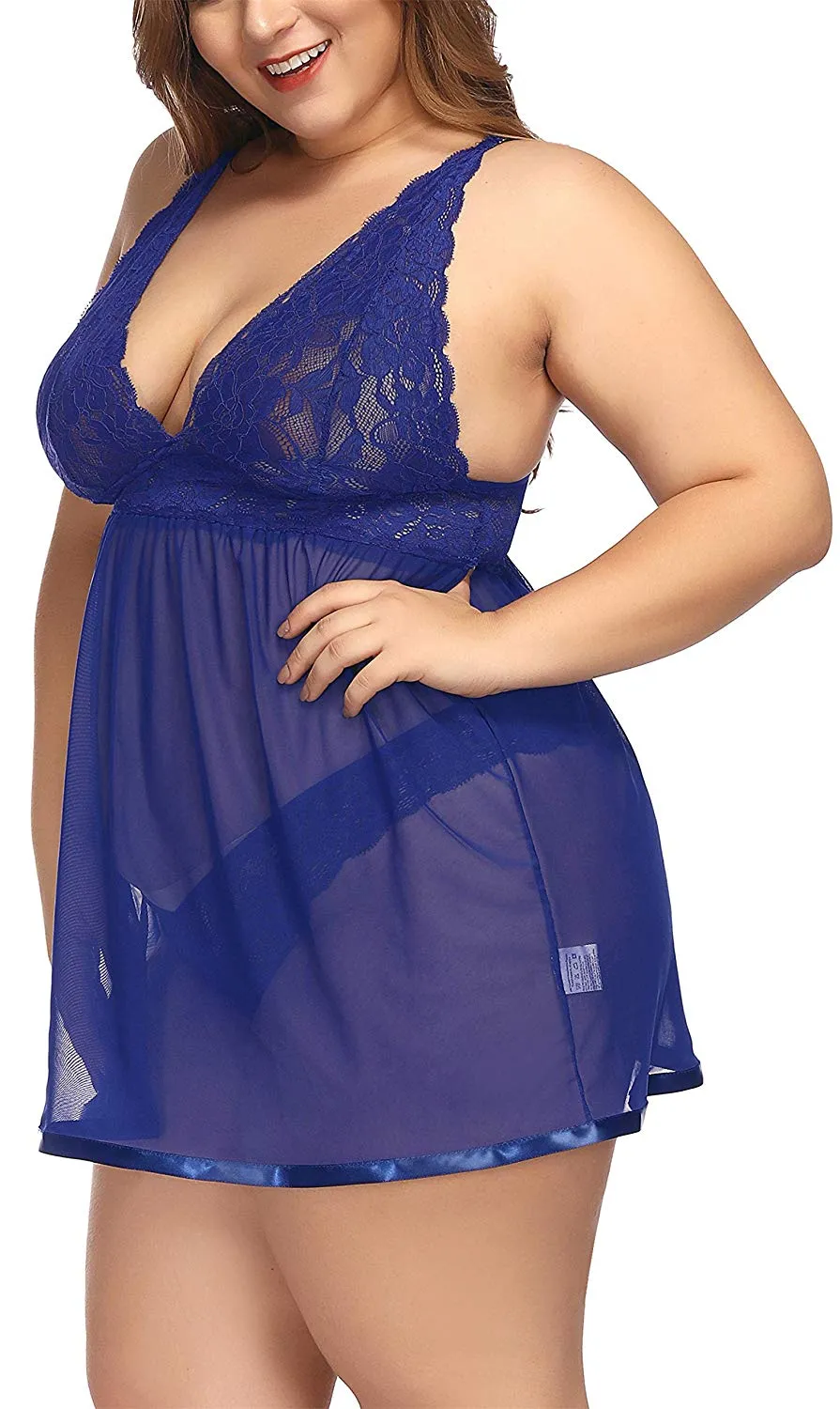 TGD Lingerie Plus Size Babydoll Set for Women V Neck Lace Chemise