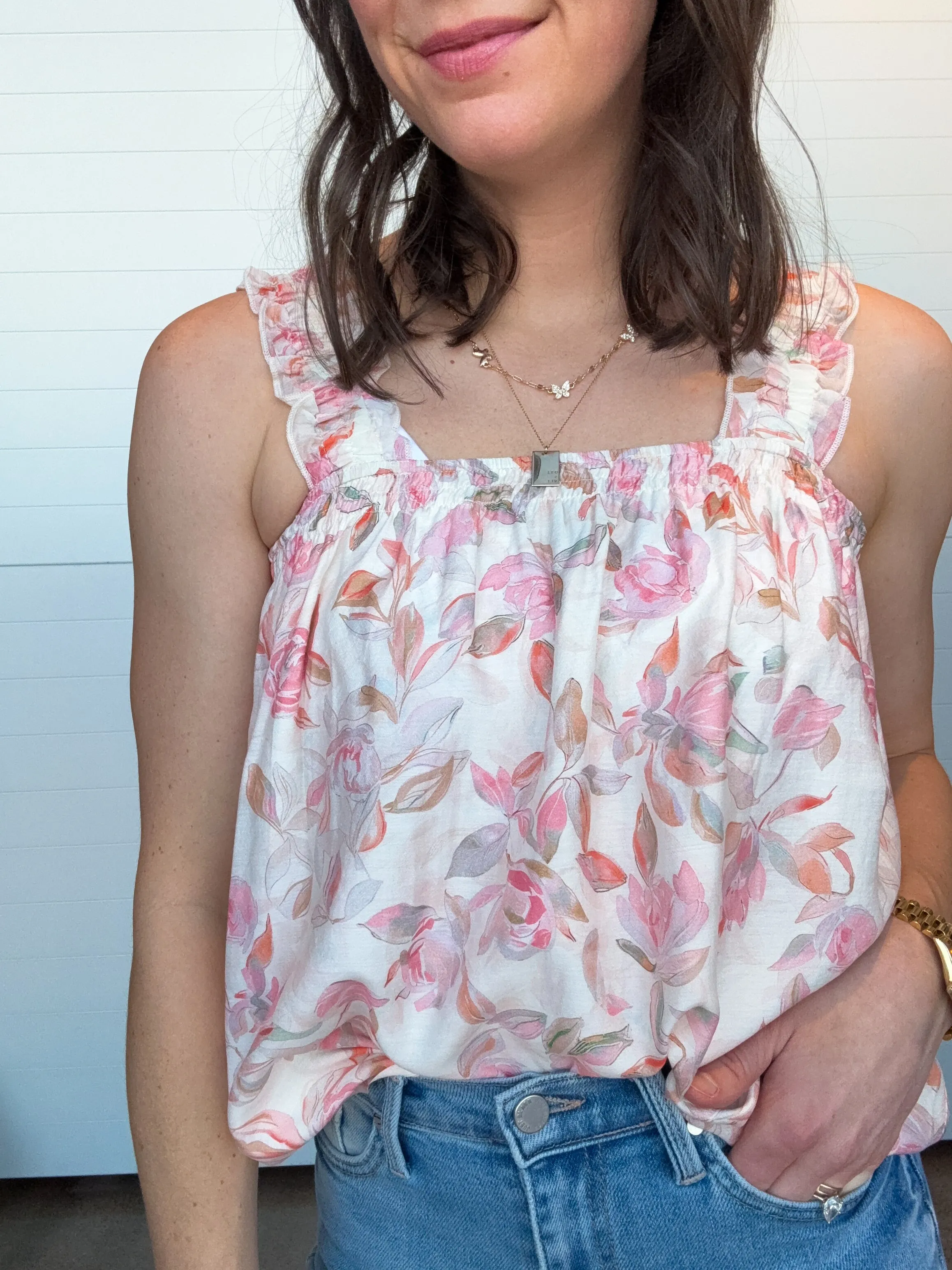 The Sofia Ruffle Strap Floral Tank