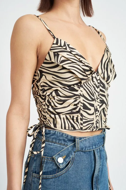 TIGER PRINT RUCHED CORSET TOP