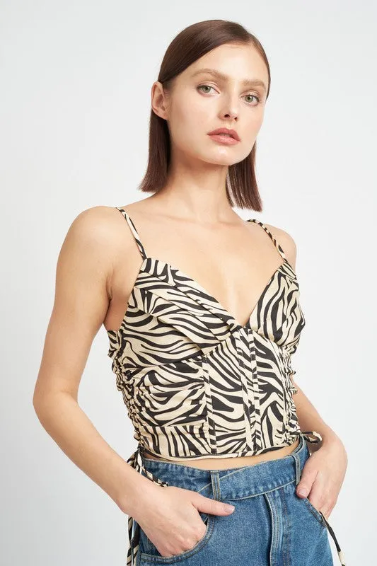 TIGER PRINT RUCHED CORSET TOP