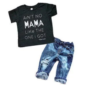 Toddler Graphic Print T-Shirt and Ripped Denim Pants