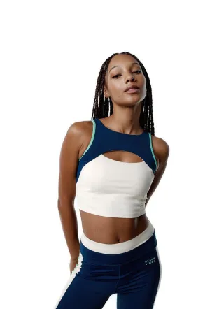Top deportivo sujeción alta SynergyFit - Tricolor Cream, Ocean blue & Sage