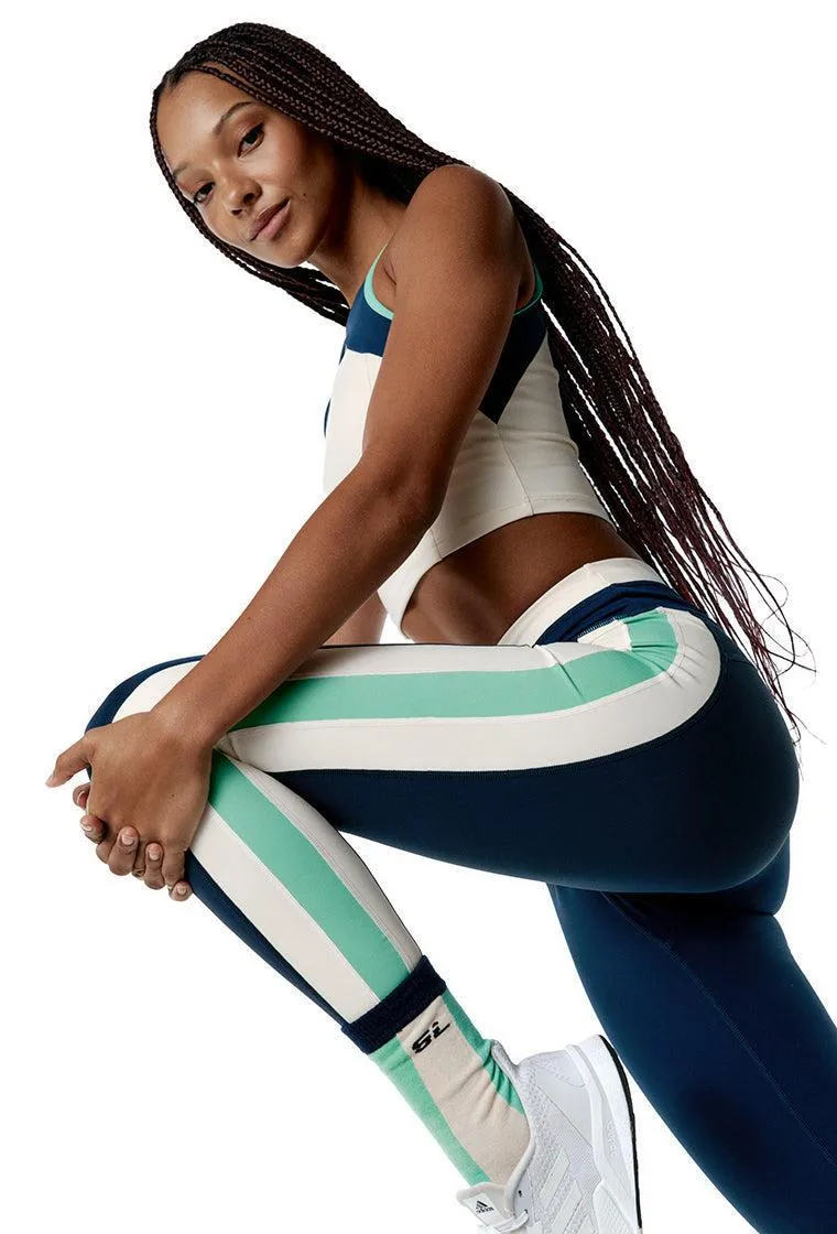 Top deportivo sujeción alta SynergyFit - Tricolor Cream, Ocean blue & Sage