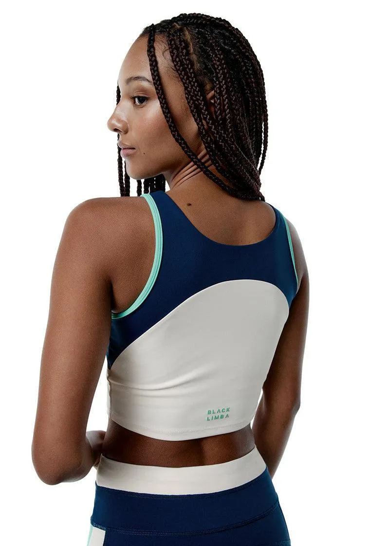 Top deportivo sujeción alta SynergyFit - Tricolor Cream, Ocean blue & Sage
