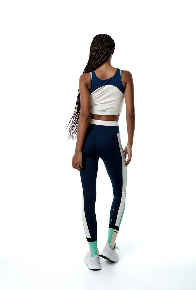 Top deportivo sujeción alta SynergyFit - Tricolor Cream, Ocean blue & Sage
