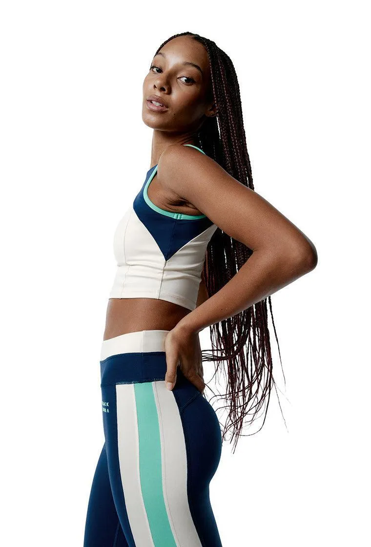 Top deportivo sujeción alta SynergyFit - Tricolor Cream, Ocean blue & Sage